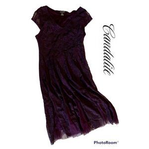 Candalite SZ S Woman’s Beautiful Dark Plum Purple Lace And Twill Dress